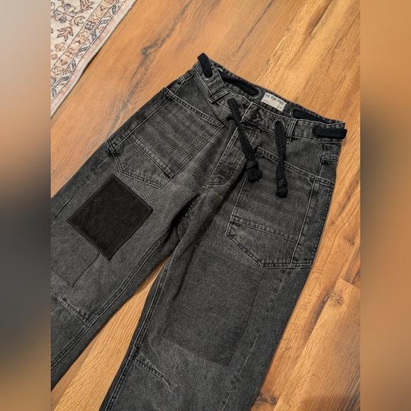 FREE PEOPLE WE THE FREE Moxie Low Slung Pull On Black Barrel Wide Leg Jeans 28 - Picture 11 of 15